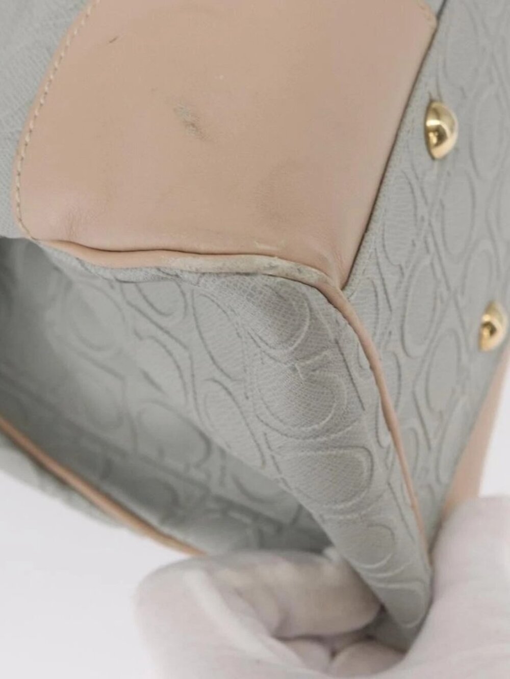 Salvatore Ferragamo Gancini Tote Bag Leather Gray Gold Auth BA8969 - Picture 9 of 14